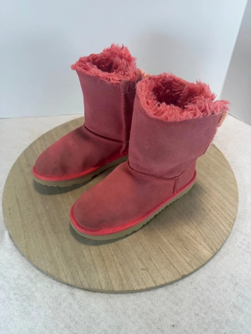 UGG Girls Pink Bailey Bow Boots Suede Shearling Lined Size 3 EU 35